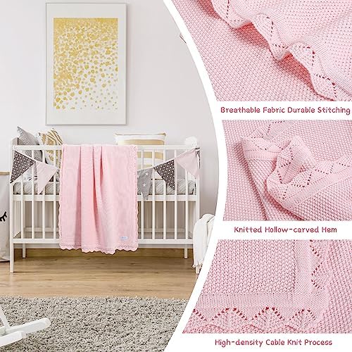 100 Cotton Baby Blanket Knit Soft Warm Light Pink 30x40 Inches