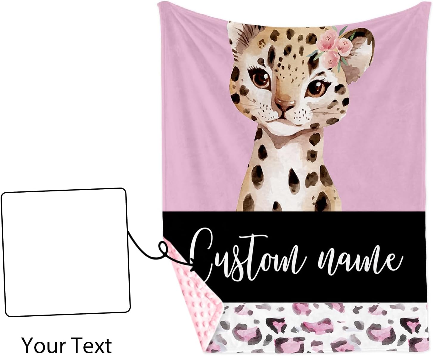 YISMEET Customized Baby Blanket with Name and Pink Leopard Design