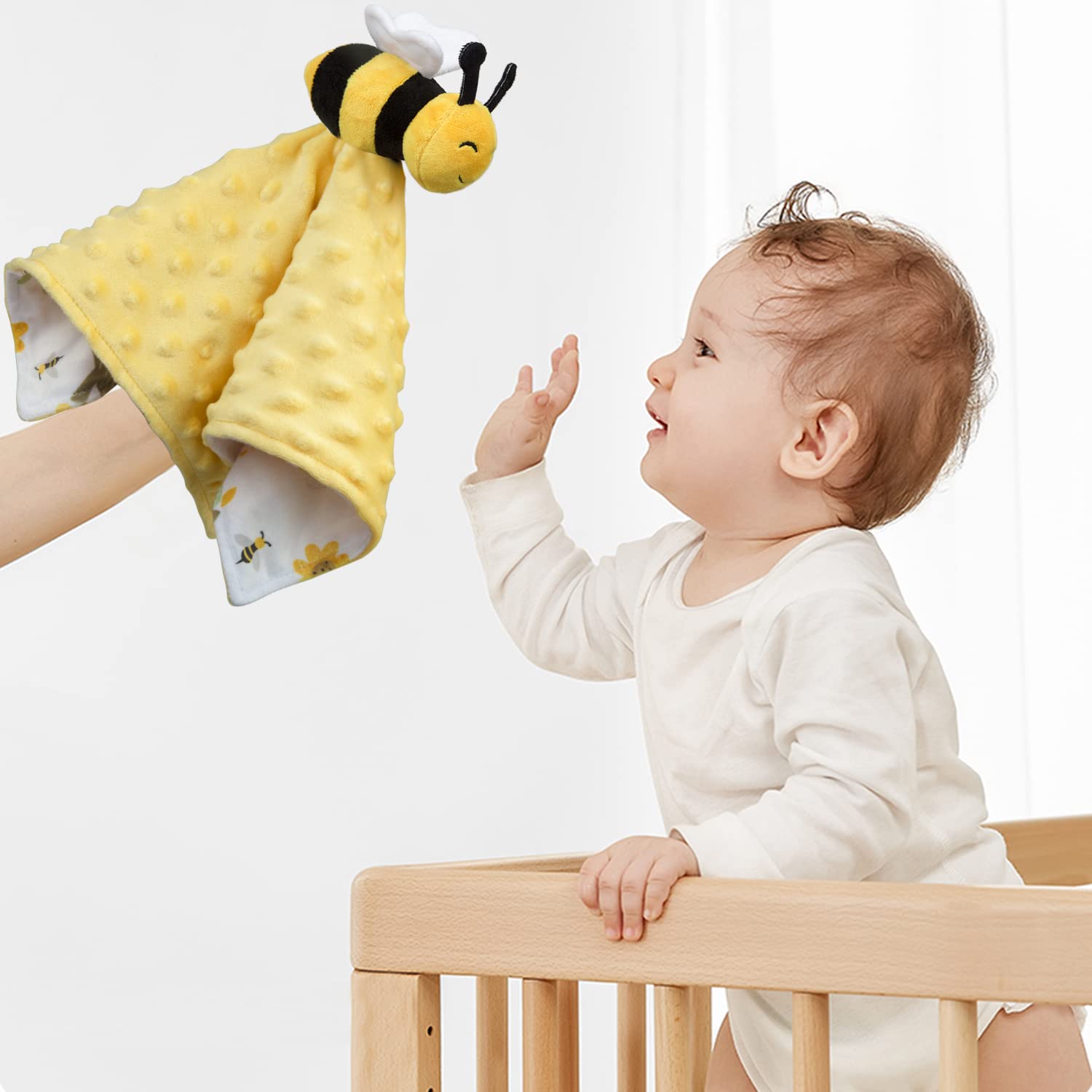 BORITAR Baby Lovey Blanket with Bee Design 14 Inch