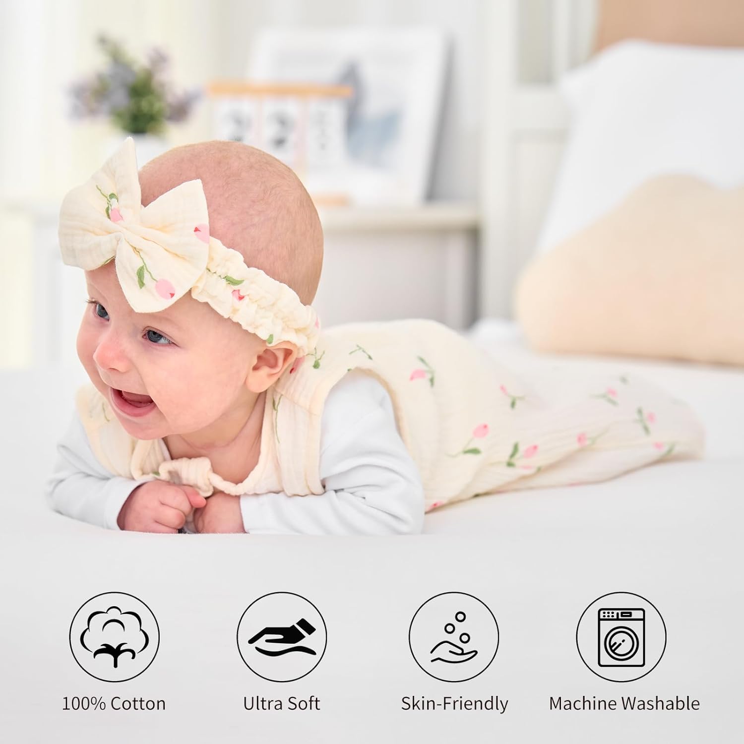 4 PCS Baby Girl Sleep Sack Set with Headband Burp Cloths