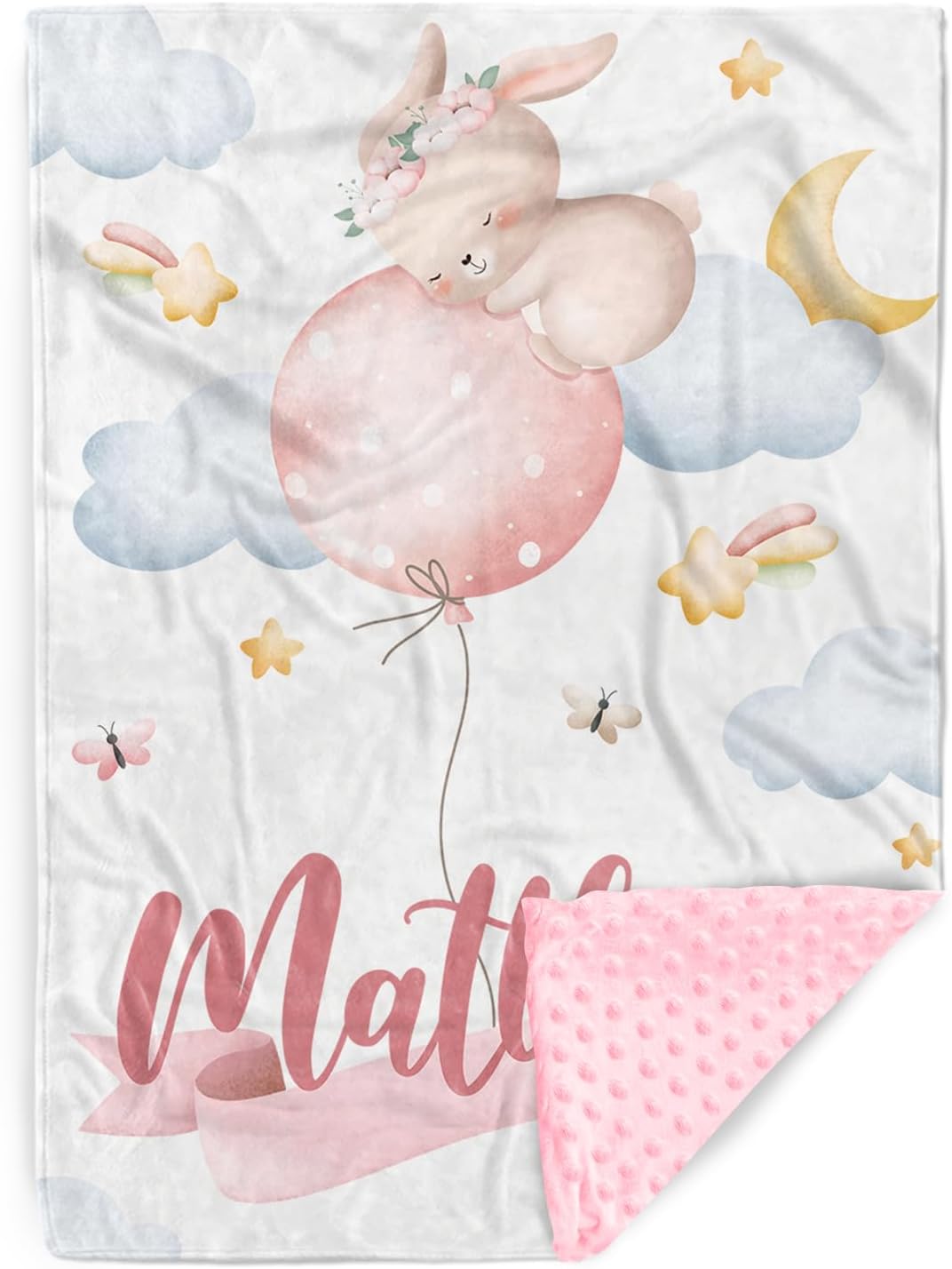 Personalized Baby Blanket with Name Lunar Bunny Design 1