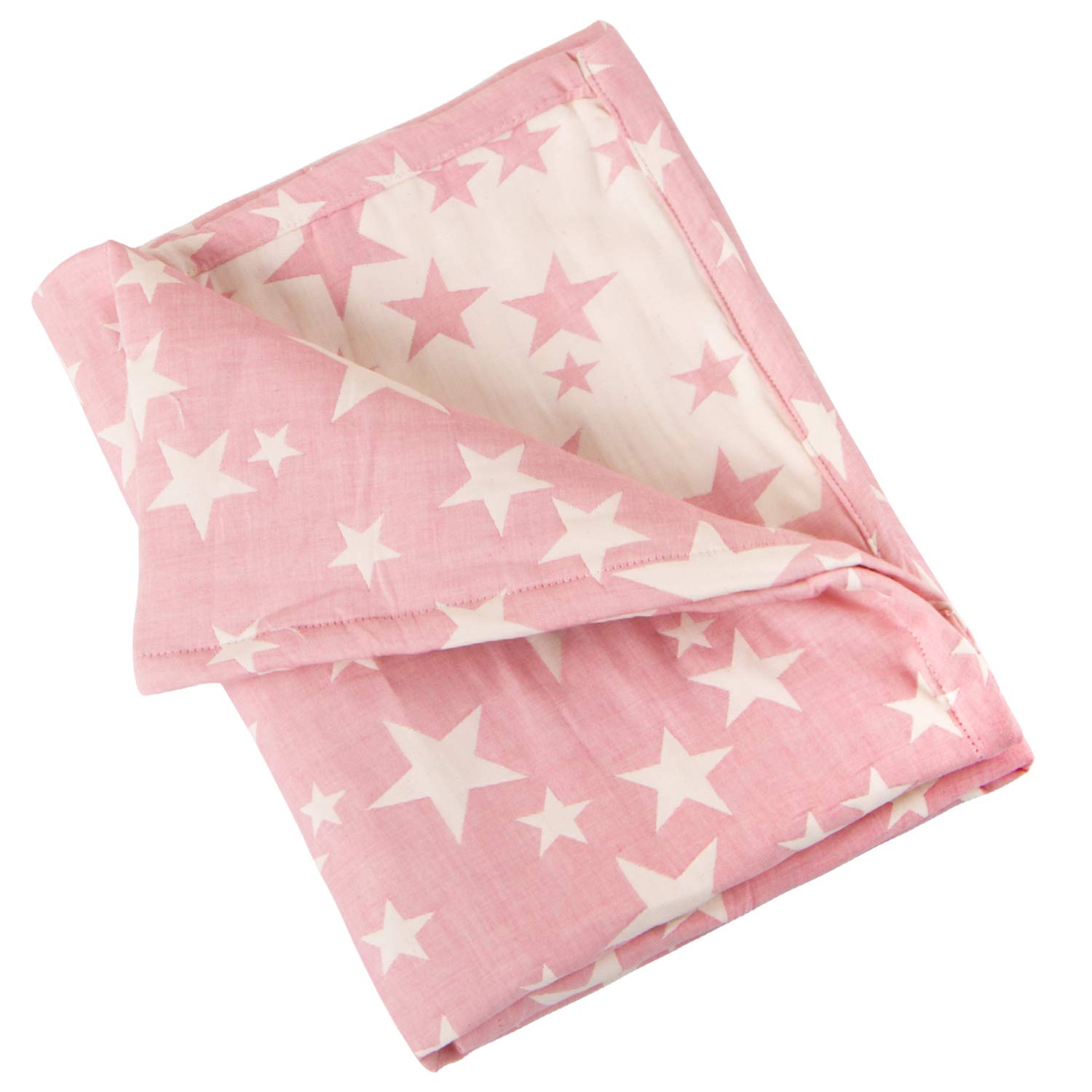 NTBAY 3 Layer Toddler Blanket Lightweight Thermal Blanket Pink Star Design