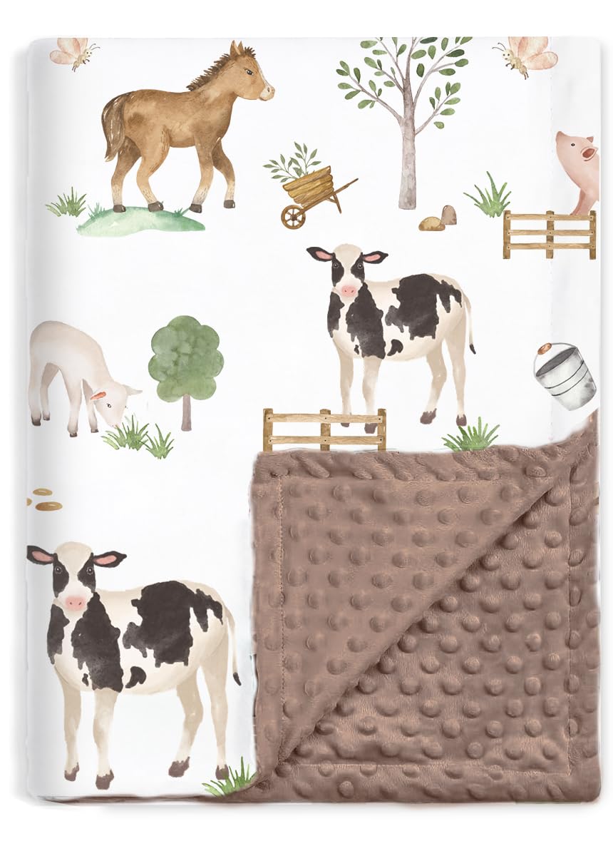 BOPRIO Baby Blanket with Farm Animals Design 30x40 Inch