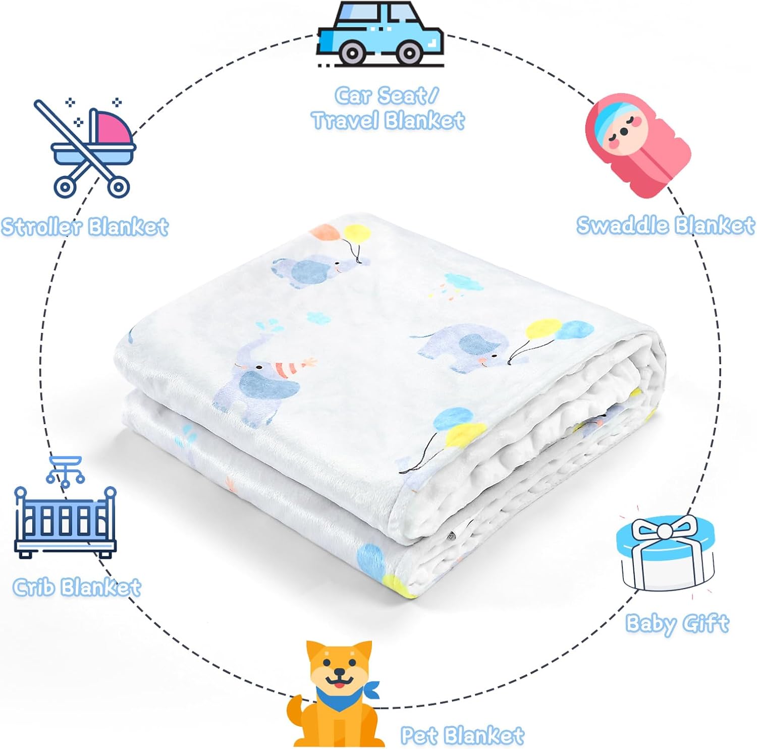 Soft Plush Baby Blanket 30x40 Grey with White Dotted Backing