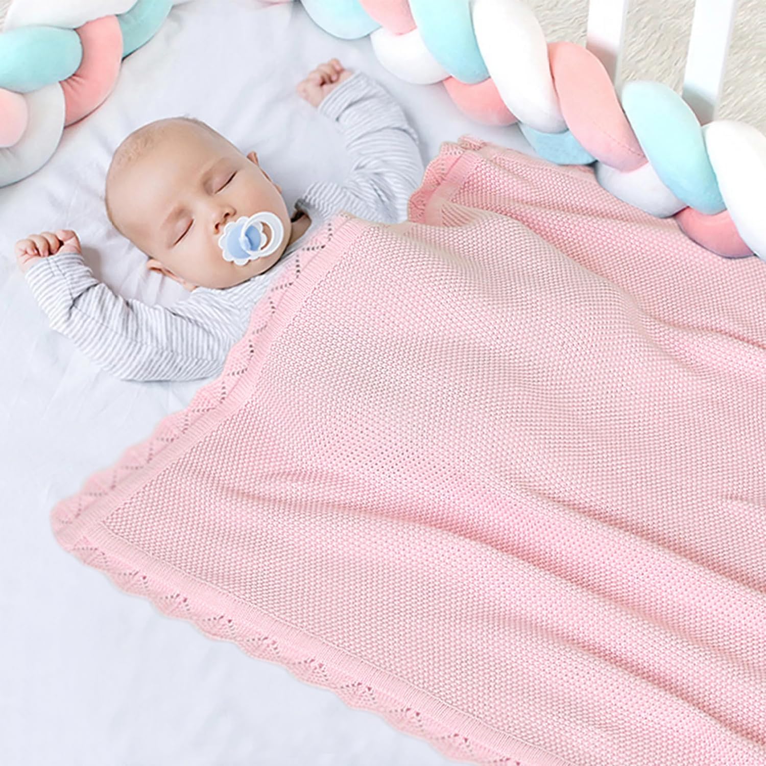 100 Cotton Baby Blanket Knit Soft Warm Light Pink 30x40 Inches