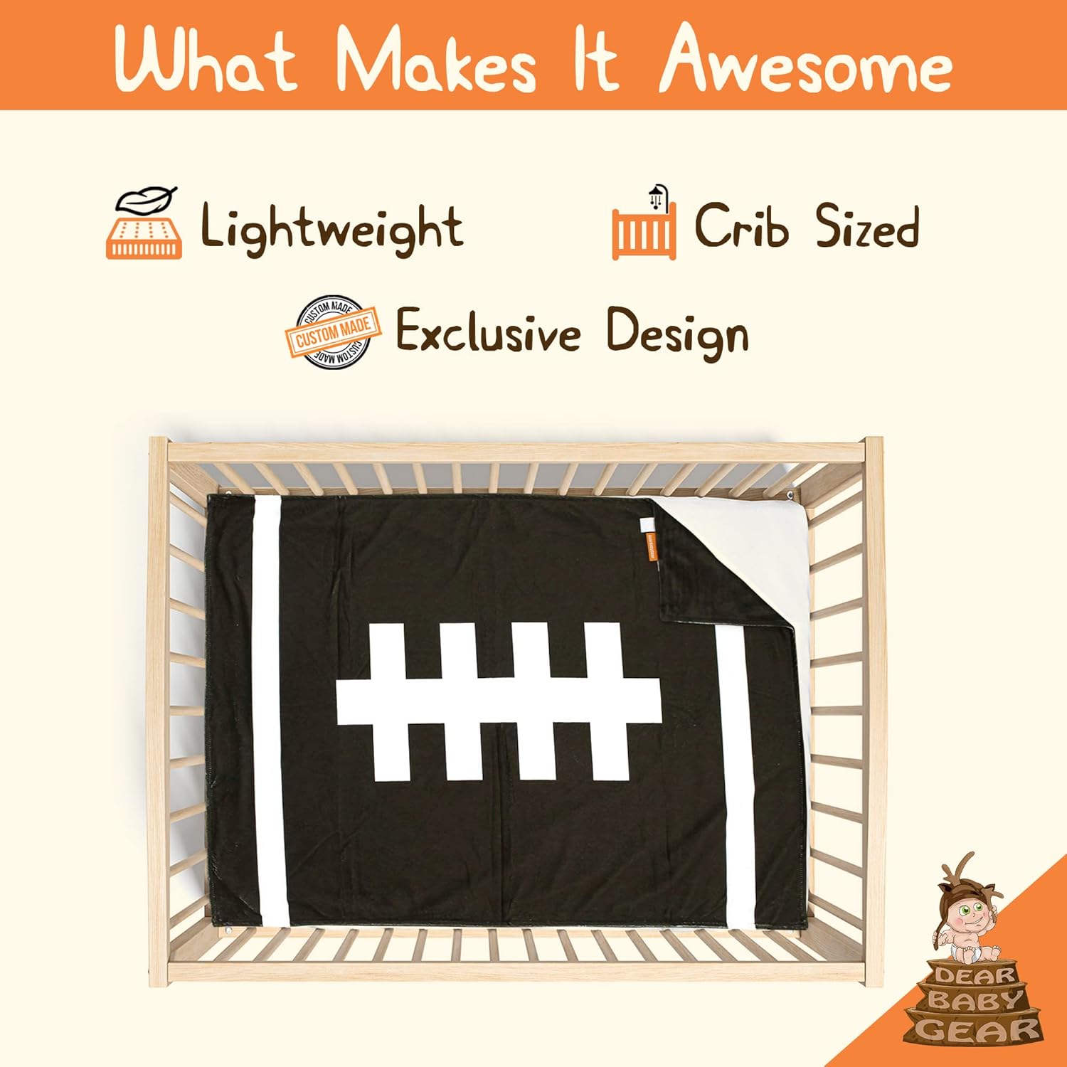 Dear Baby Gear Reversible Blanket - 40x30 Football Brown Deluxe