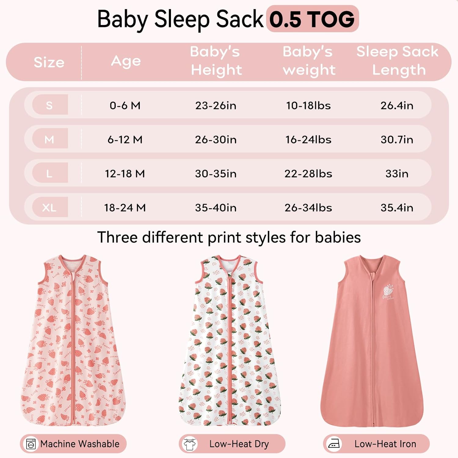 Unnivoll Baby Sleep Sack 18-24 Months 3 Pack Strawberry 05 Tog