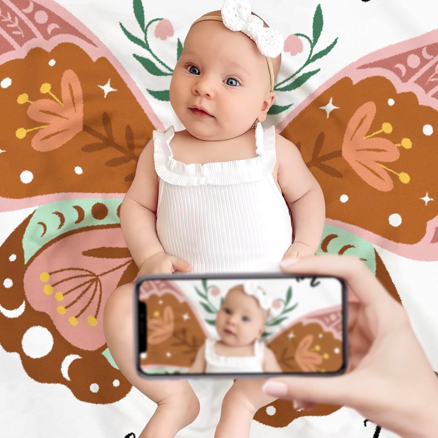 Boho Baby Blanket with Butterfly Floral Decor