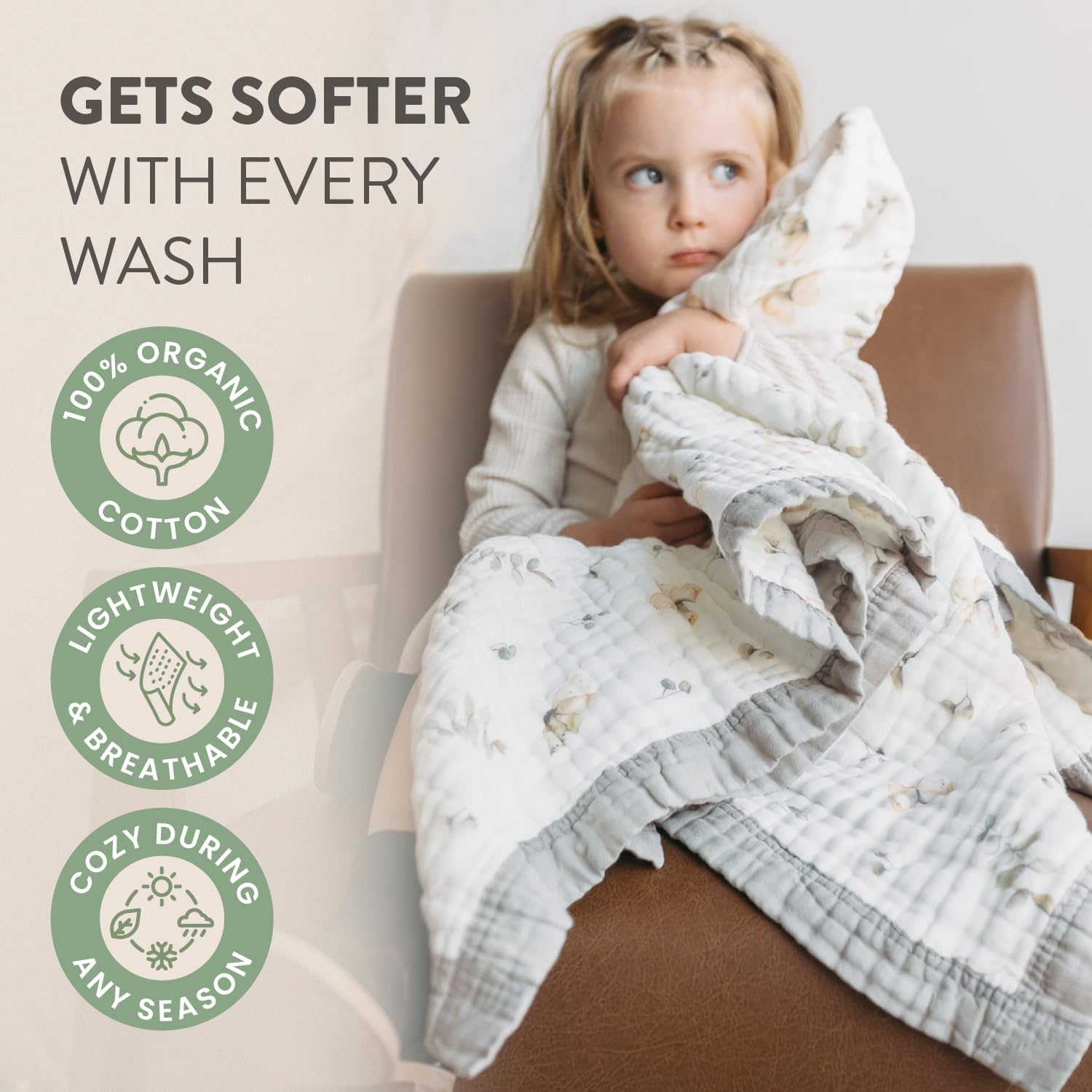 Natchiketa Organic Cotton Muslin Baby Blanket - Gender Neutral Forest Friends