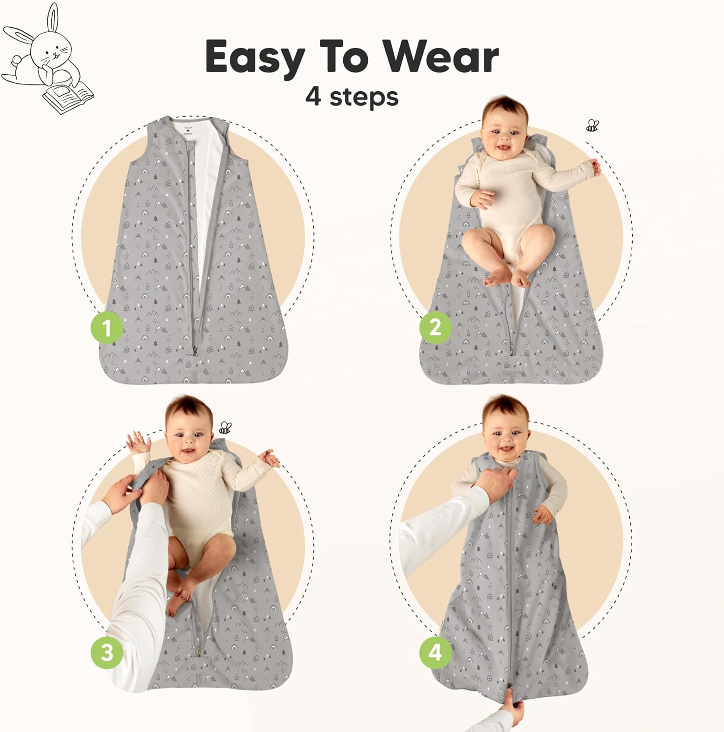 KeaBabies 2-Pack Zipper Sleep Sacks - 05TOG Organic Cotton Woodland Design