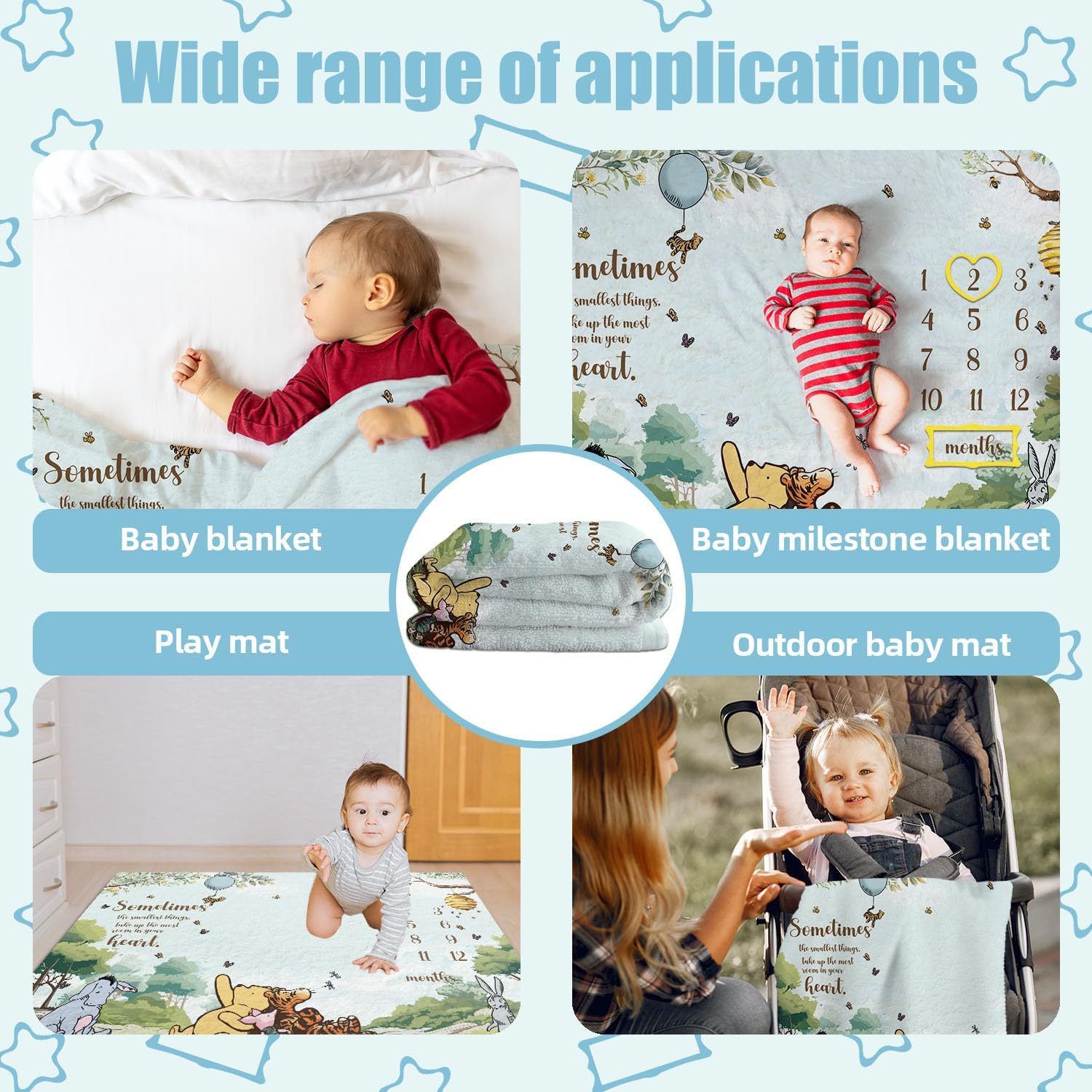 Winnie Milestone Blanket for Baby Boy Monthly Growth Gift with Photo Frames