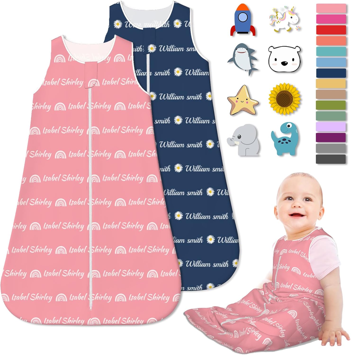 Personalized Baby Sleep Sack 0-24 Months Custom Name Icon Wearable Blanket