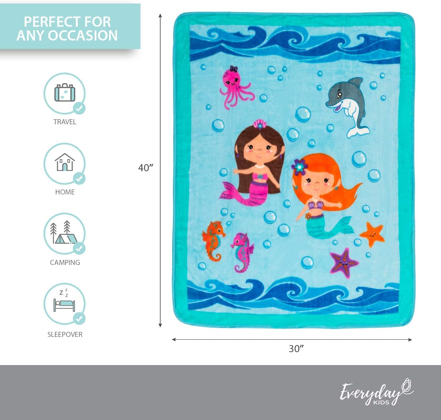 EVERYDAY KIDS Toddler Throw Blanket - Mermaids Undersea Adventure 30 x 40