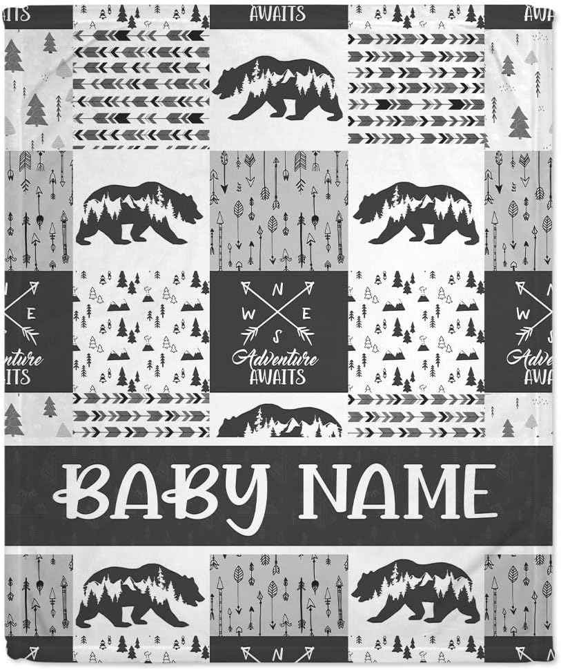 Hyturtle Personalized Woodland Baby Blanket - Black
