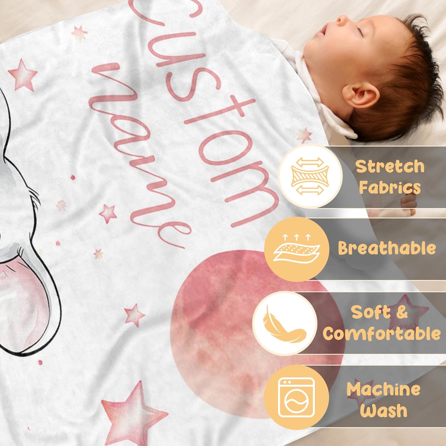 Personalized Baby Blanket with Name Pink Elephant Double Layer Dotted Swaddle