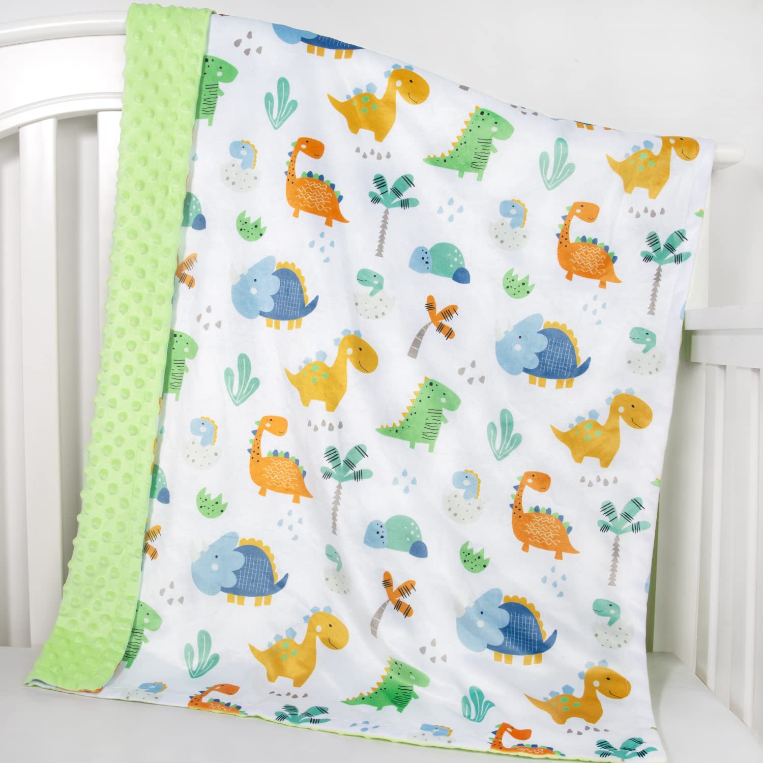 HOMRITAR Multicolor Dinosaur Minky Blanket for Baby