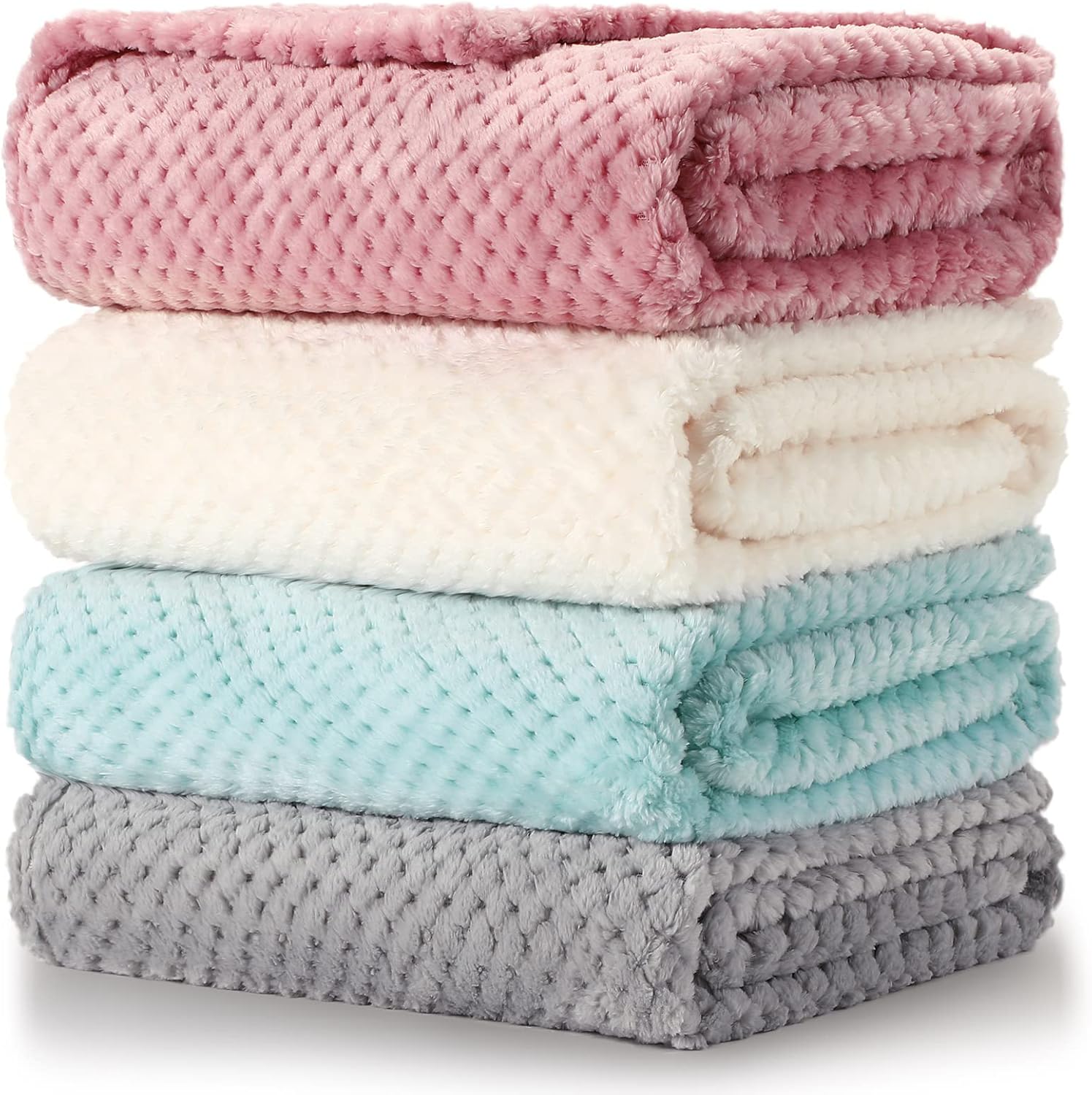 Reginary 4-Pack Fuzzy Waffle Flannel Baby Blankets