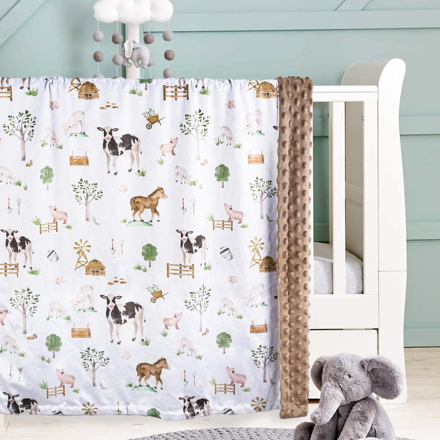 BOPRIO Baby Blanket with Farm Animals Design 30x40 Inch