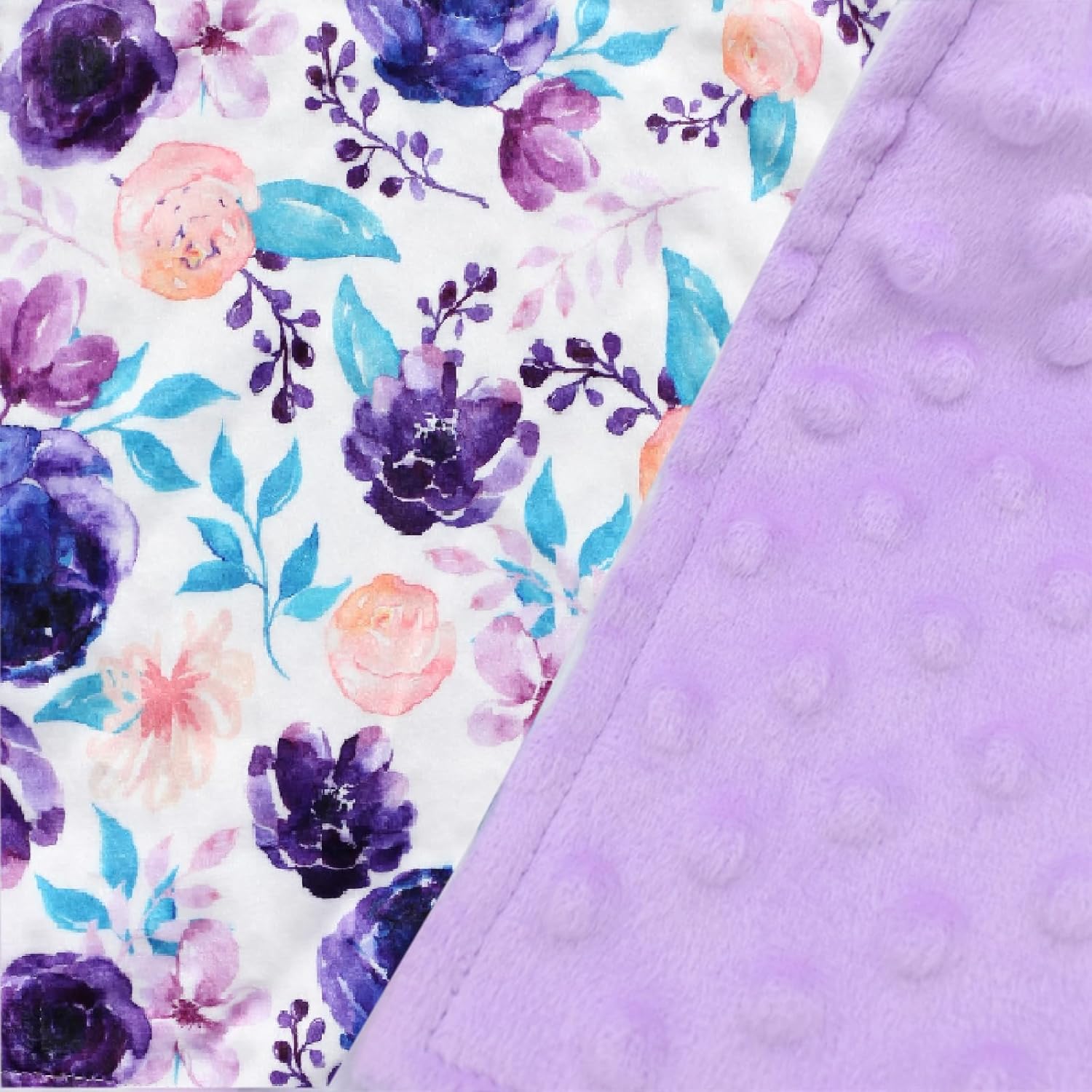 Yufiova Soft Plush Baby Blanket with Floral Print and Raised Dots
