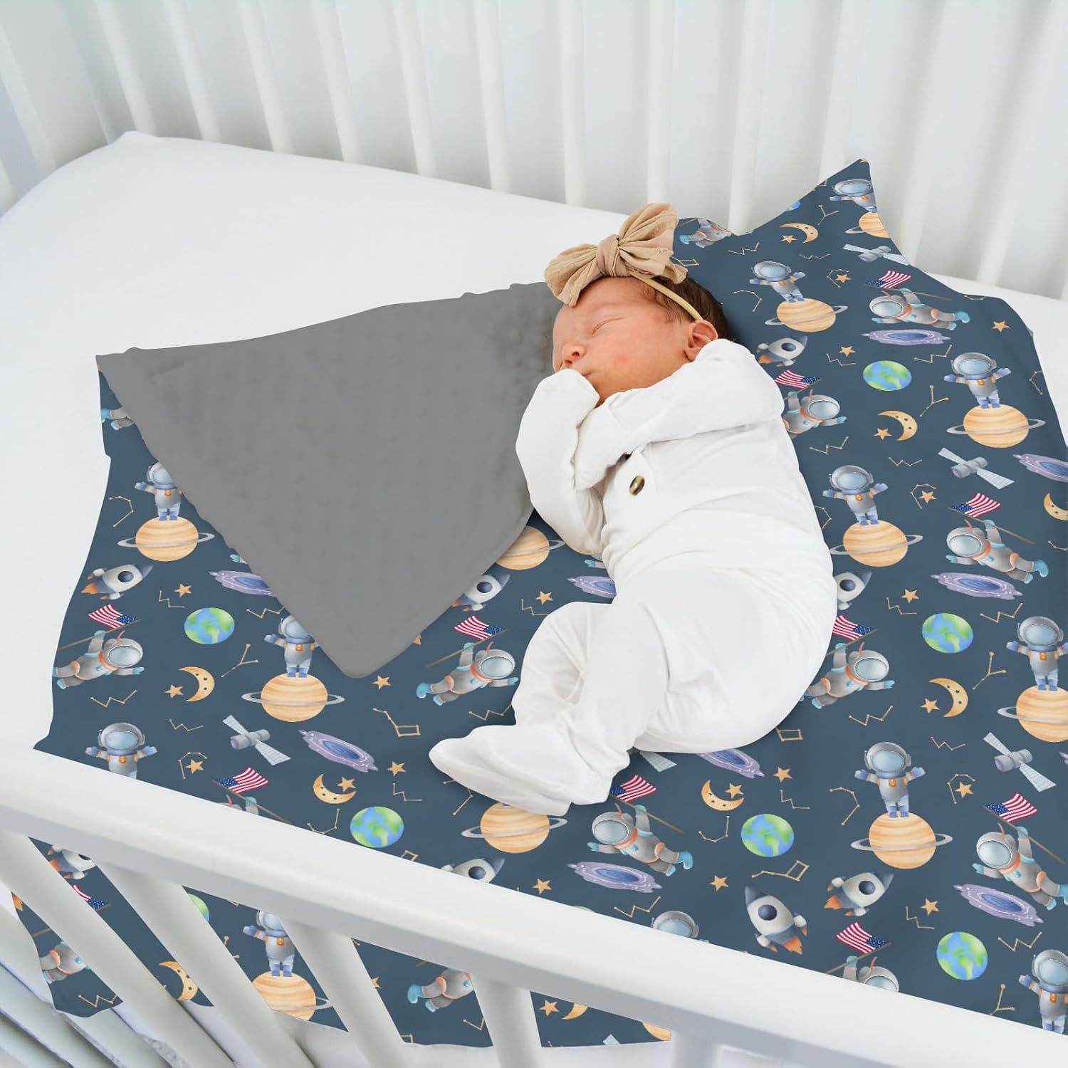 Soft Spaceman Baby Blanket with Dotted Backing