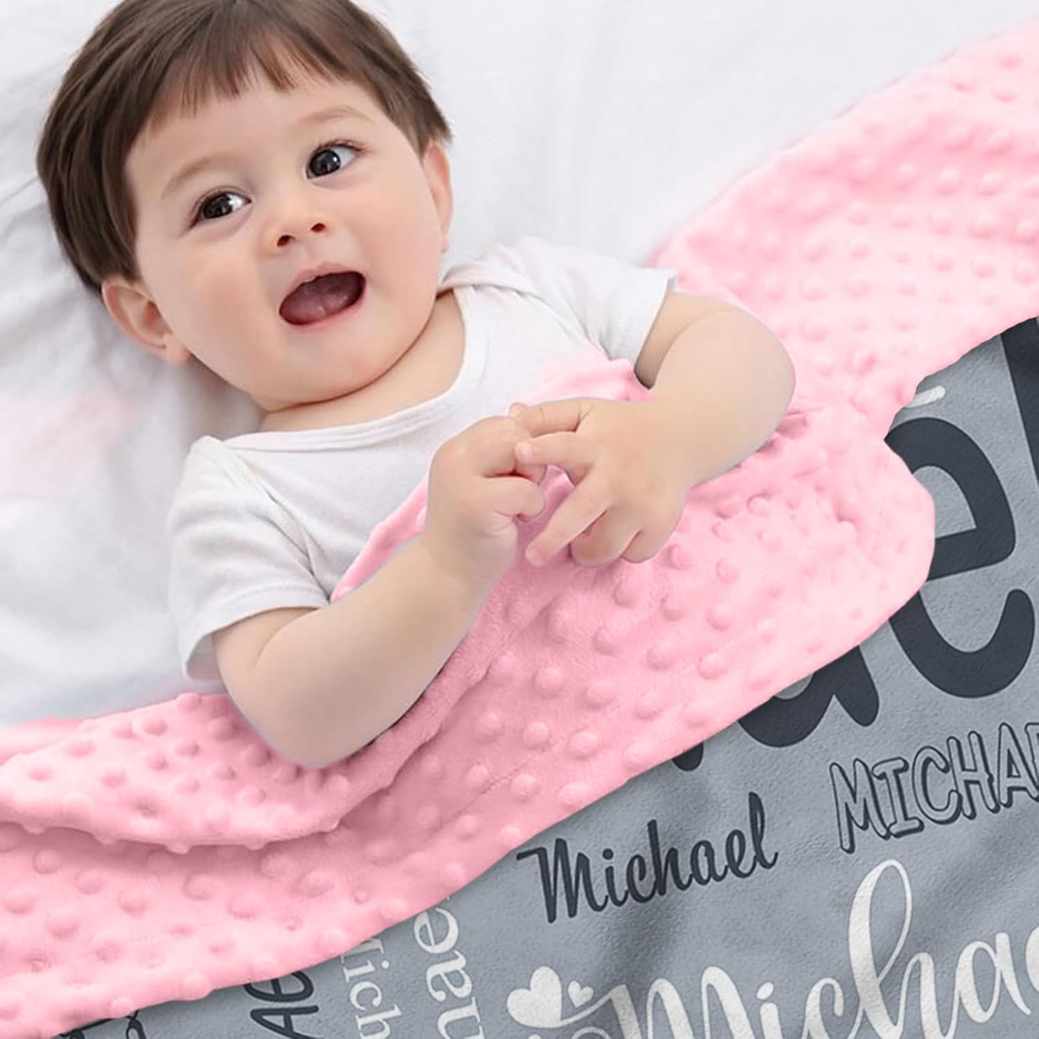 Personalized Baby Blanket with Gray Letters Print 1