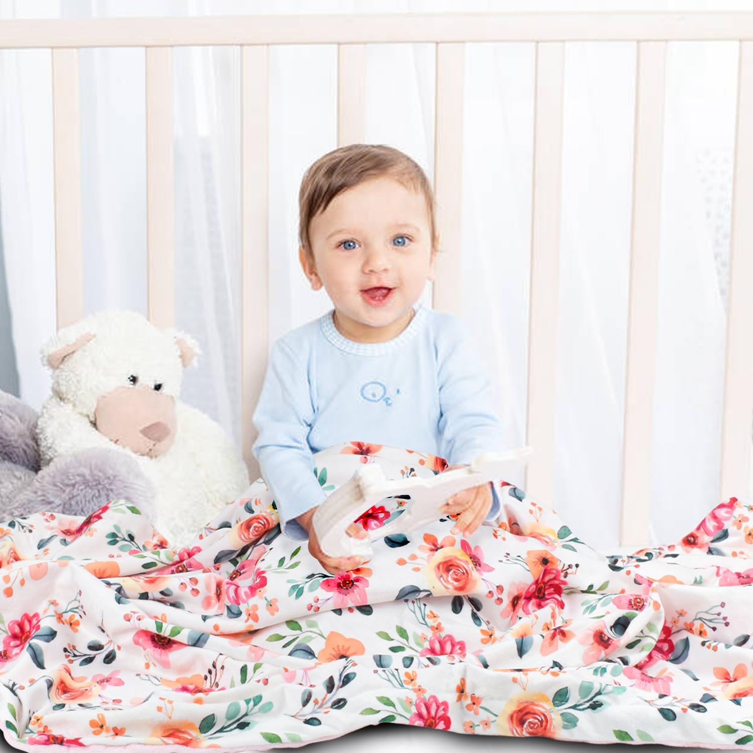 Nialnant Floral Baby Blanket for Girls Double Layer Dotted Toddler Blanket