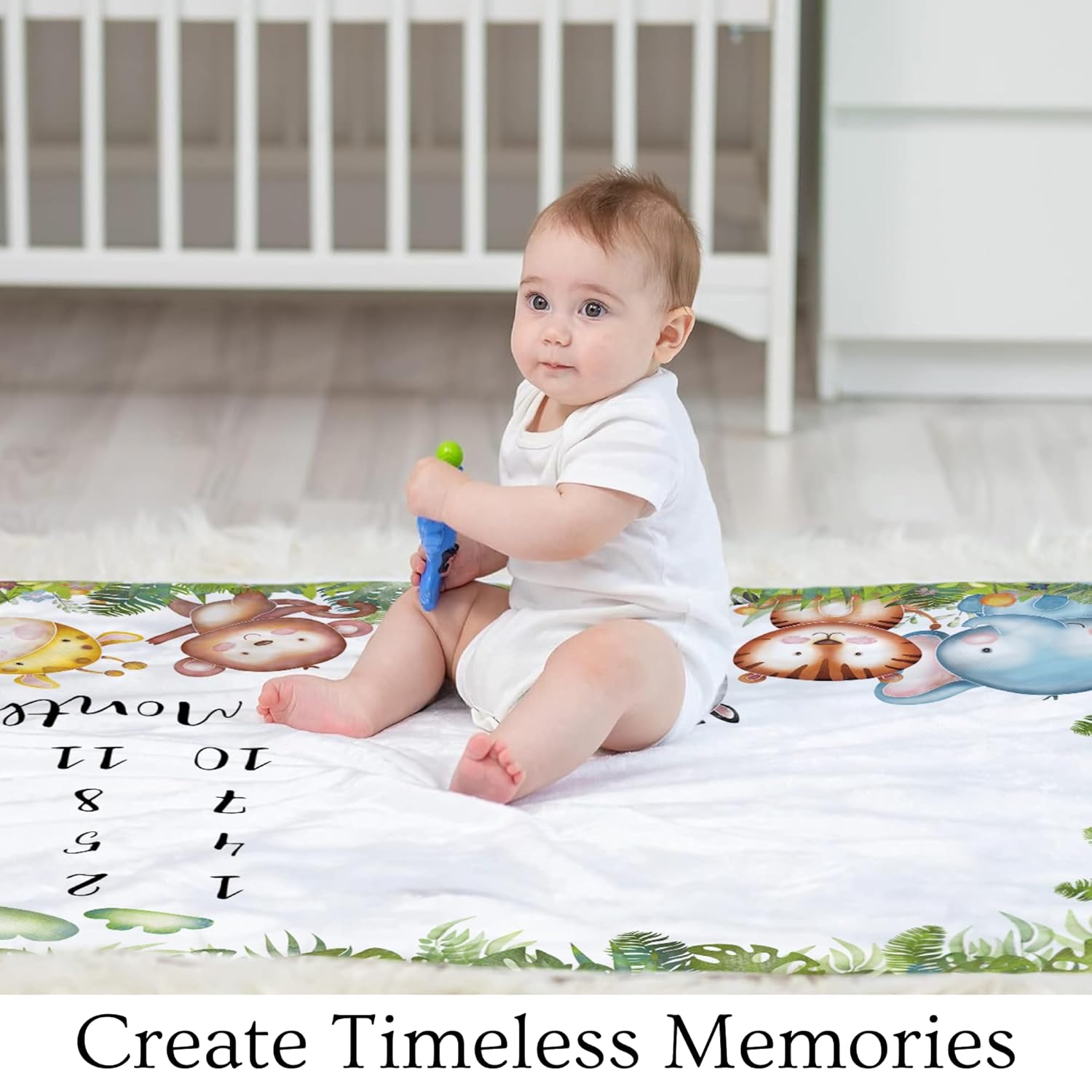 Safari Milestone Blanket for Boy Jungle Animals Theme Monthly Tracker with Wreath
