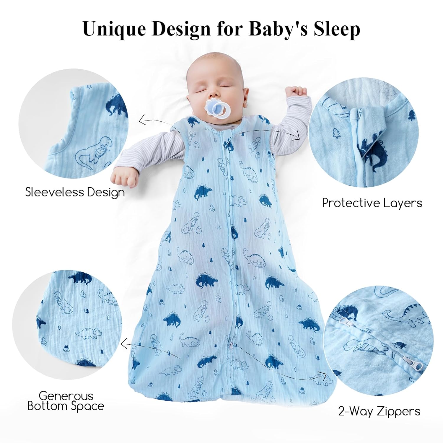 Davids Kids Dinosaur Muslin Sleep Sack 6-12 Months 2 Pack 1