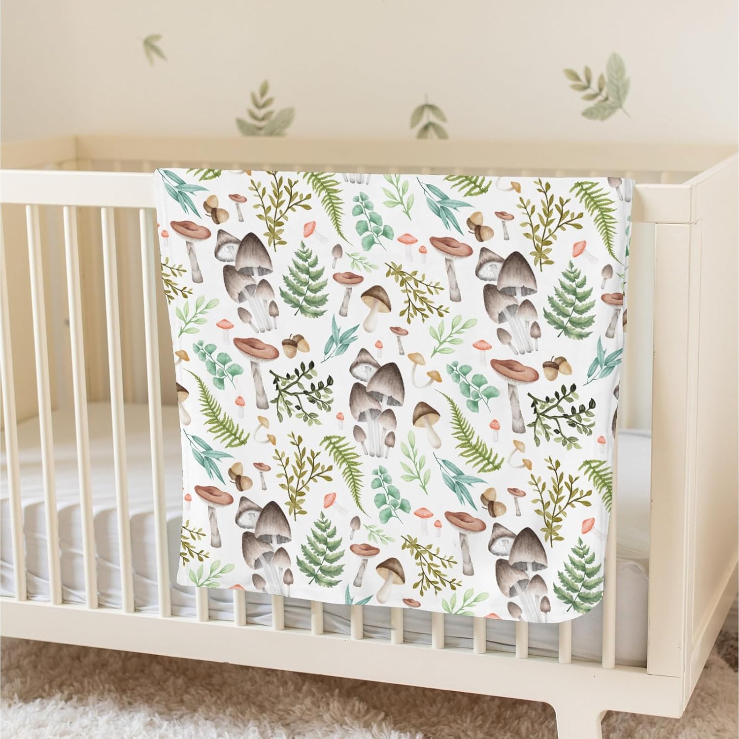 Mushroom Forest Baby Blanket with Dotted Backing 1