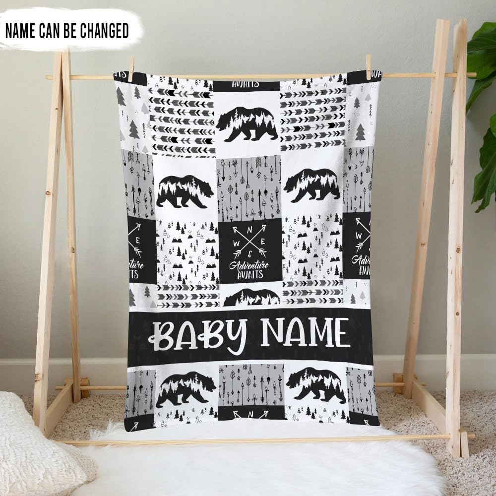 Hyturtle Personalized Woodland Baby Blanket - Black