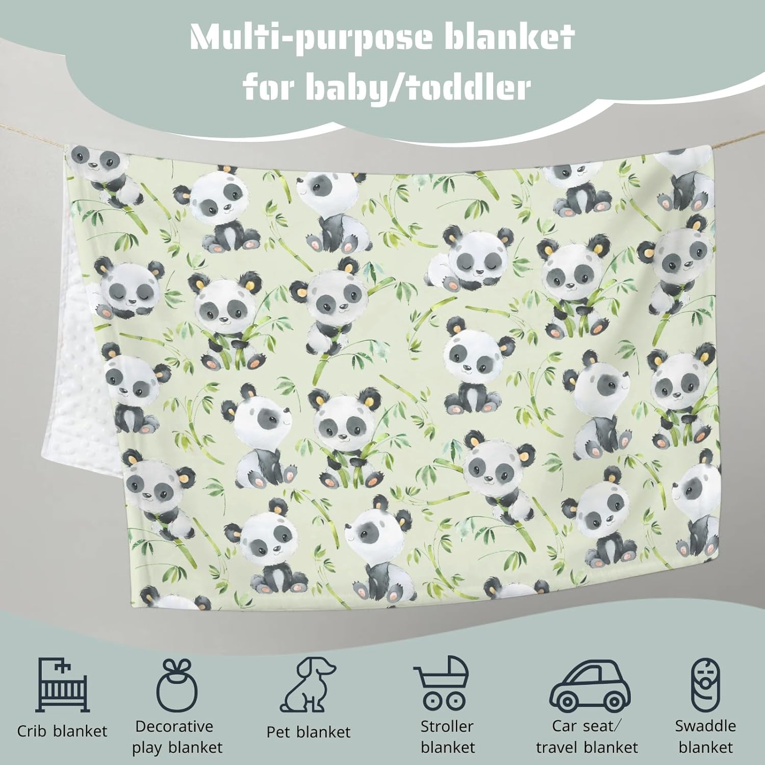 Cute Panda Bear Mink Baby Blanket with Dotted Backing 1