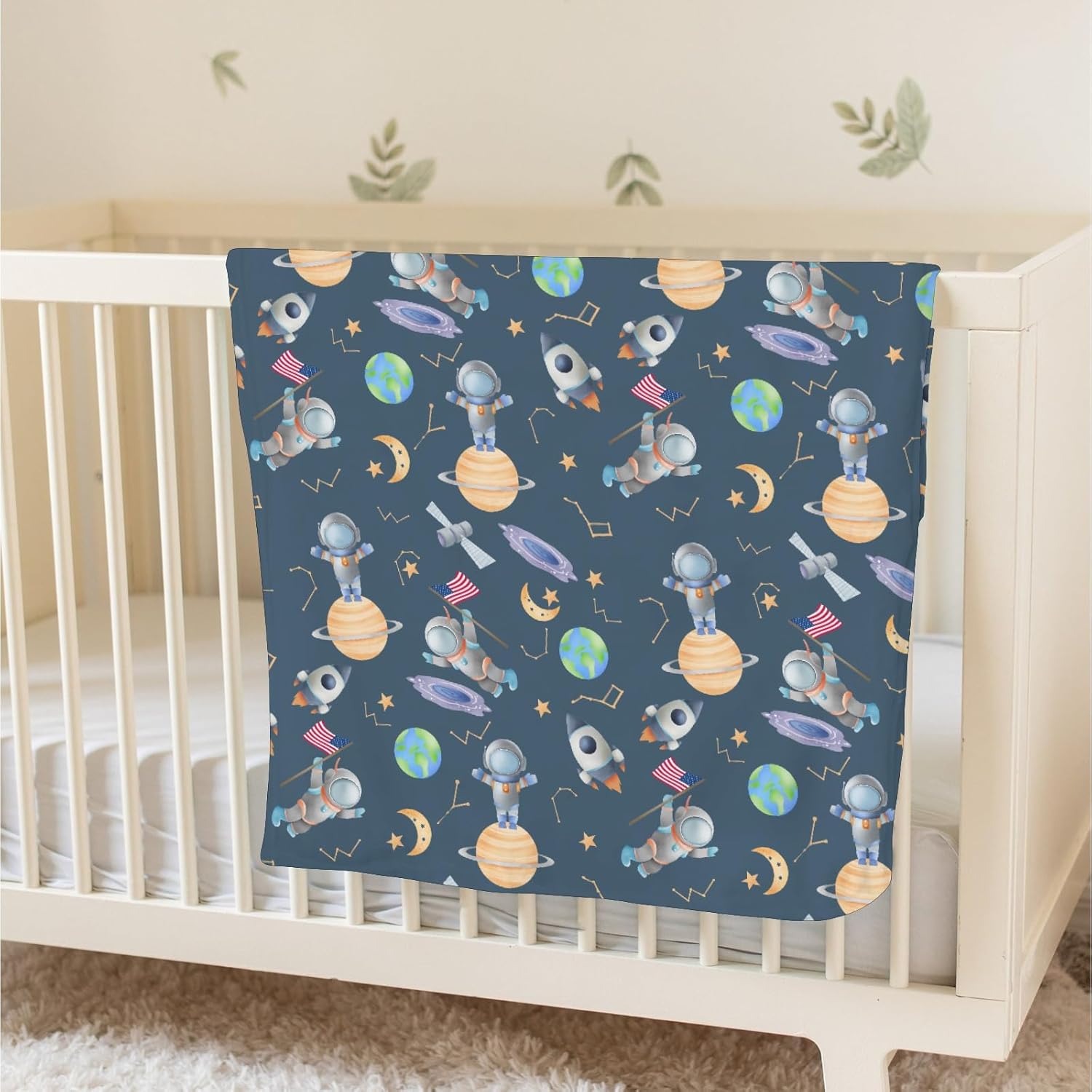 Soft Spaceman Baby Blanket with Dotted Backing
