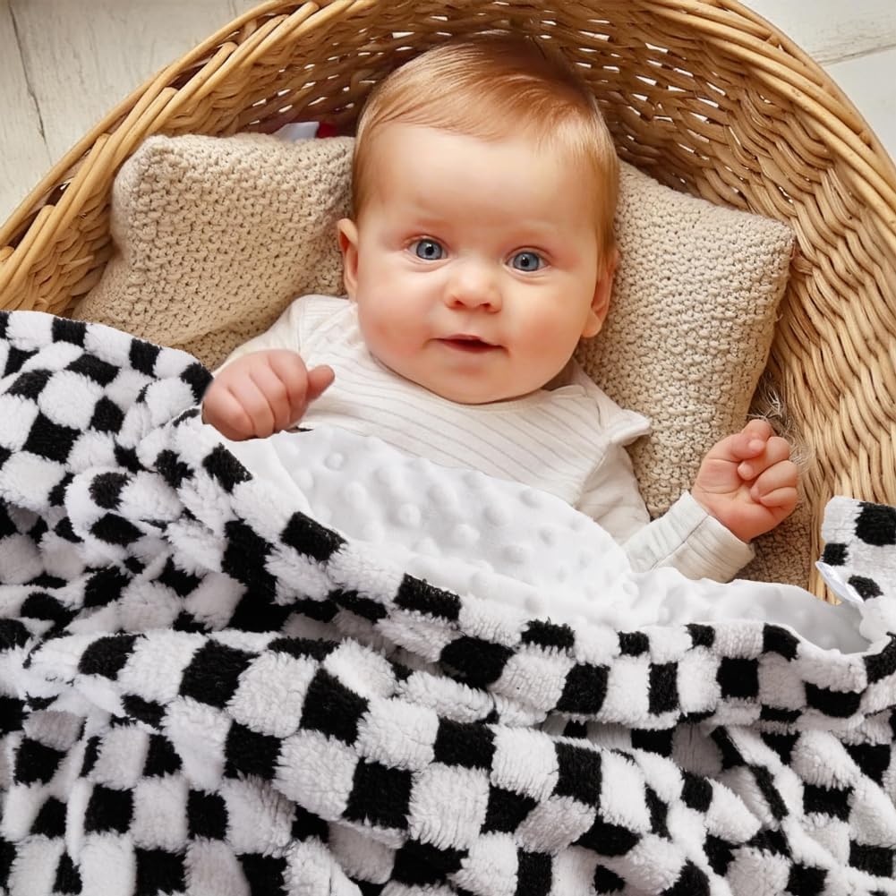 FIGEPO Soft Checkered Baby Blanket 30x40