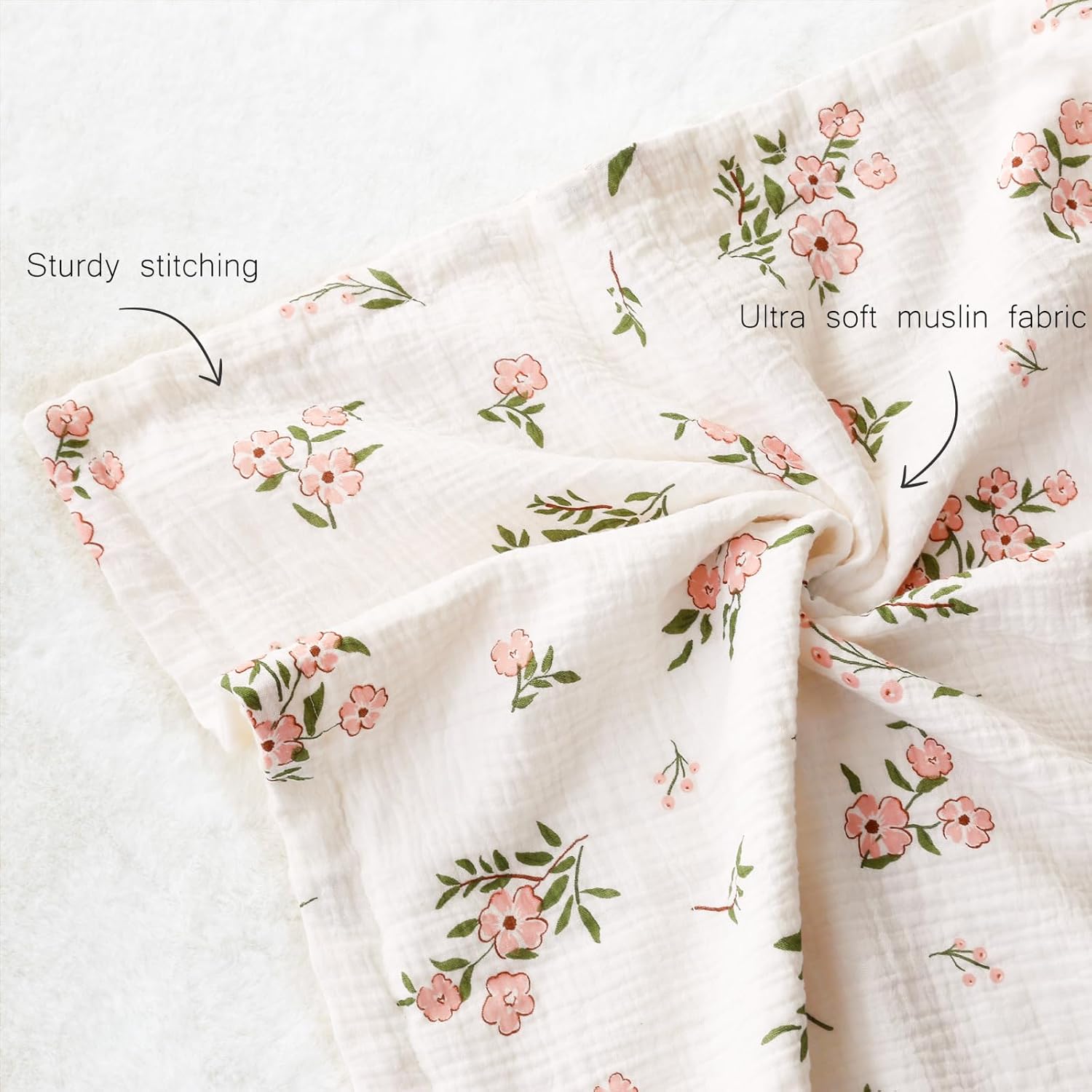 BOPRIO Pink Floral Muslin Baby Blanket 30x40