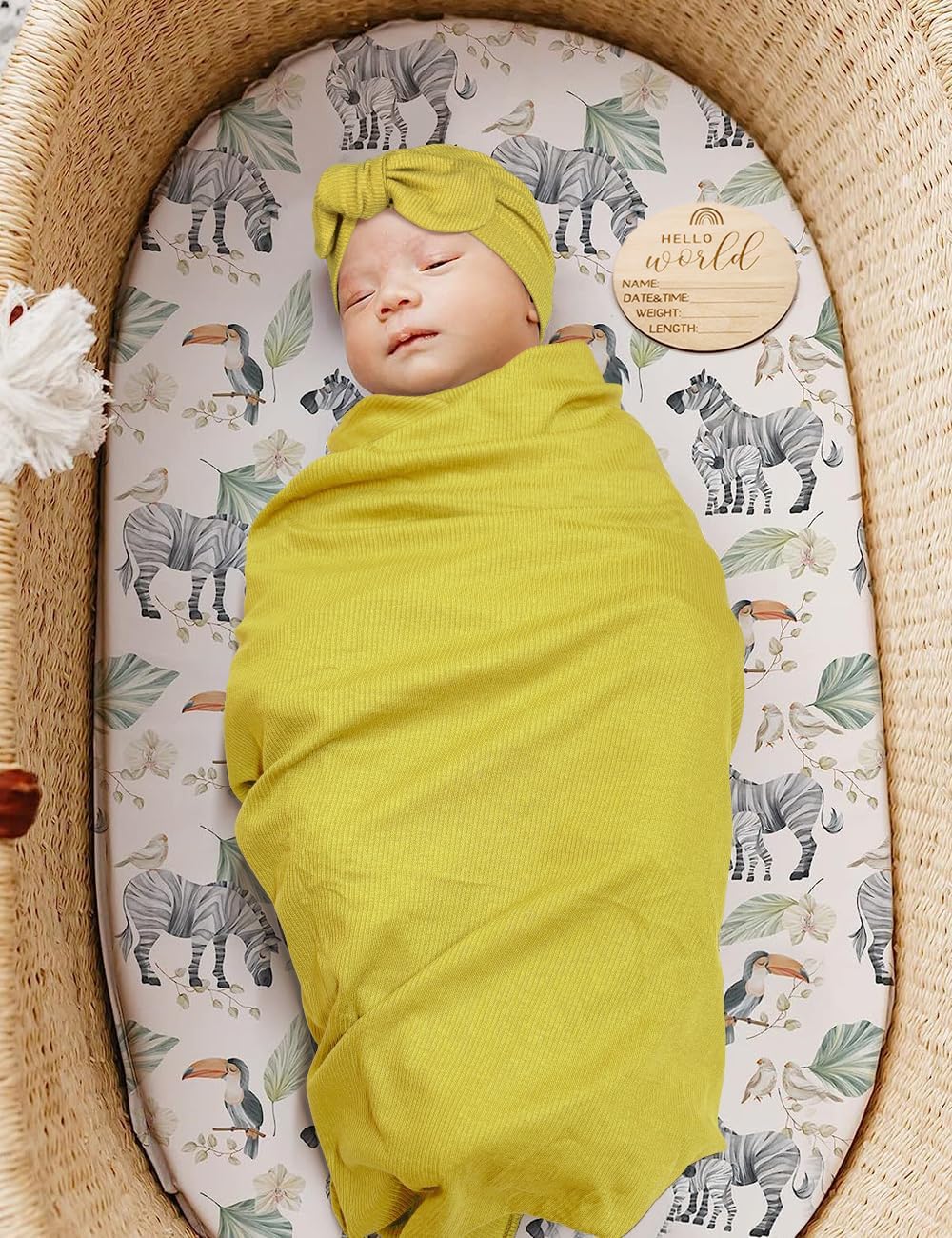 ZURLEFY Stretchy Baby Swaddle Blanket with Headband and Hat Set