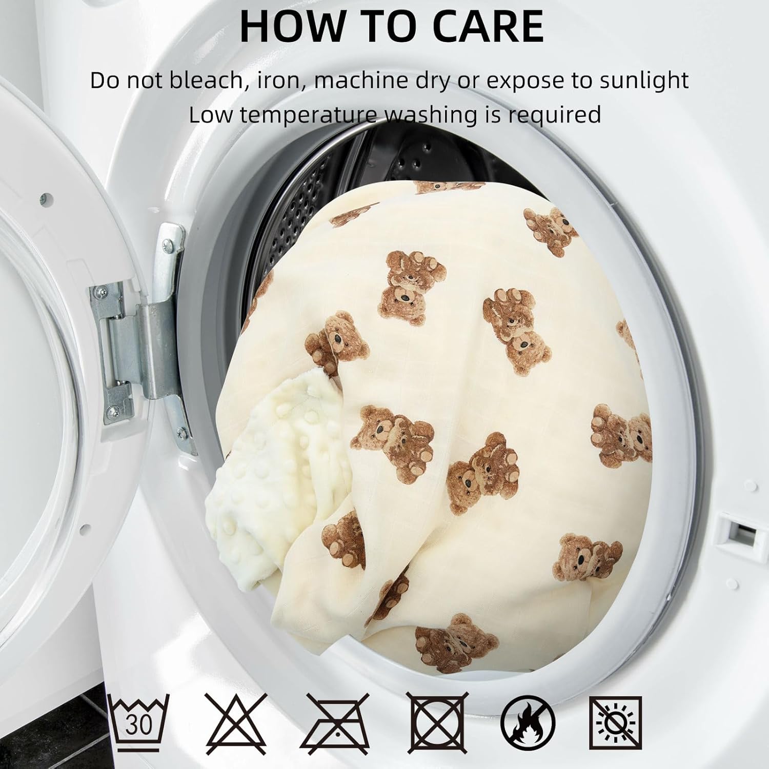 LifeTree Baby Swaddle Blanket with Dotted Fleece Backing Bear Pattern 31x40 Inches