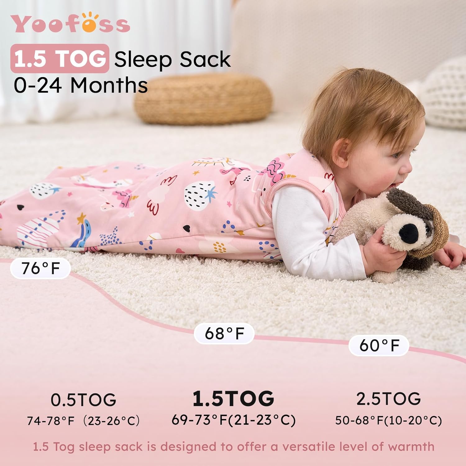 Yoofoss 0-6 Months Sleep Sack 15 Tog Organic Cotton Blanket