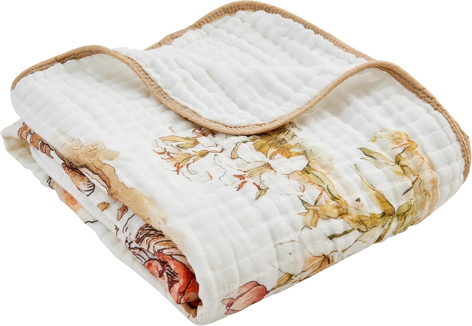 ROSE FEATHER 6-Layer Muslin Baby Blanket with Rabbit Print
