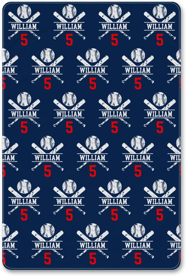 Nictimeid Baseball Blanket with Baby Name and Team Number Navy 30x40in