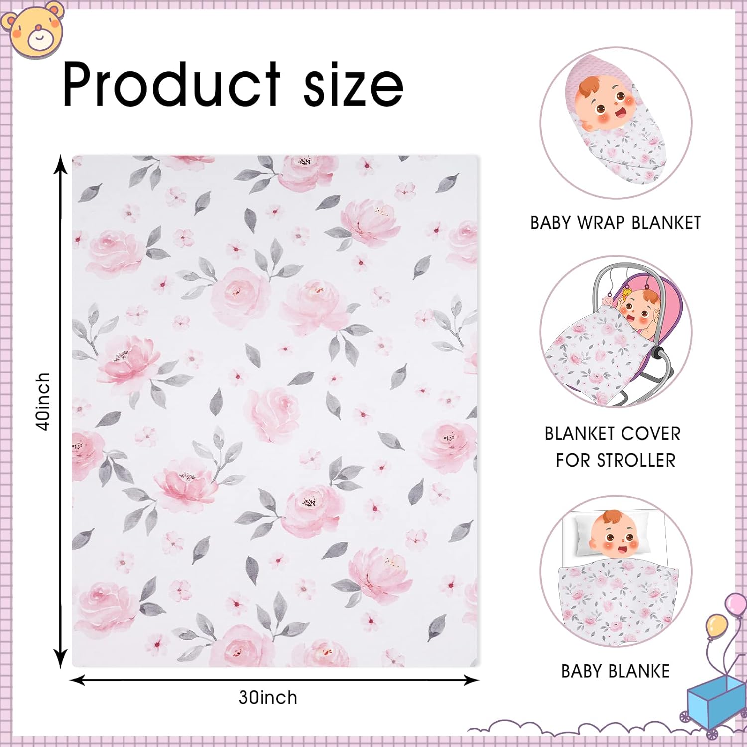 PHF Minky Baby Blanket for Girls 30x40 Inches