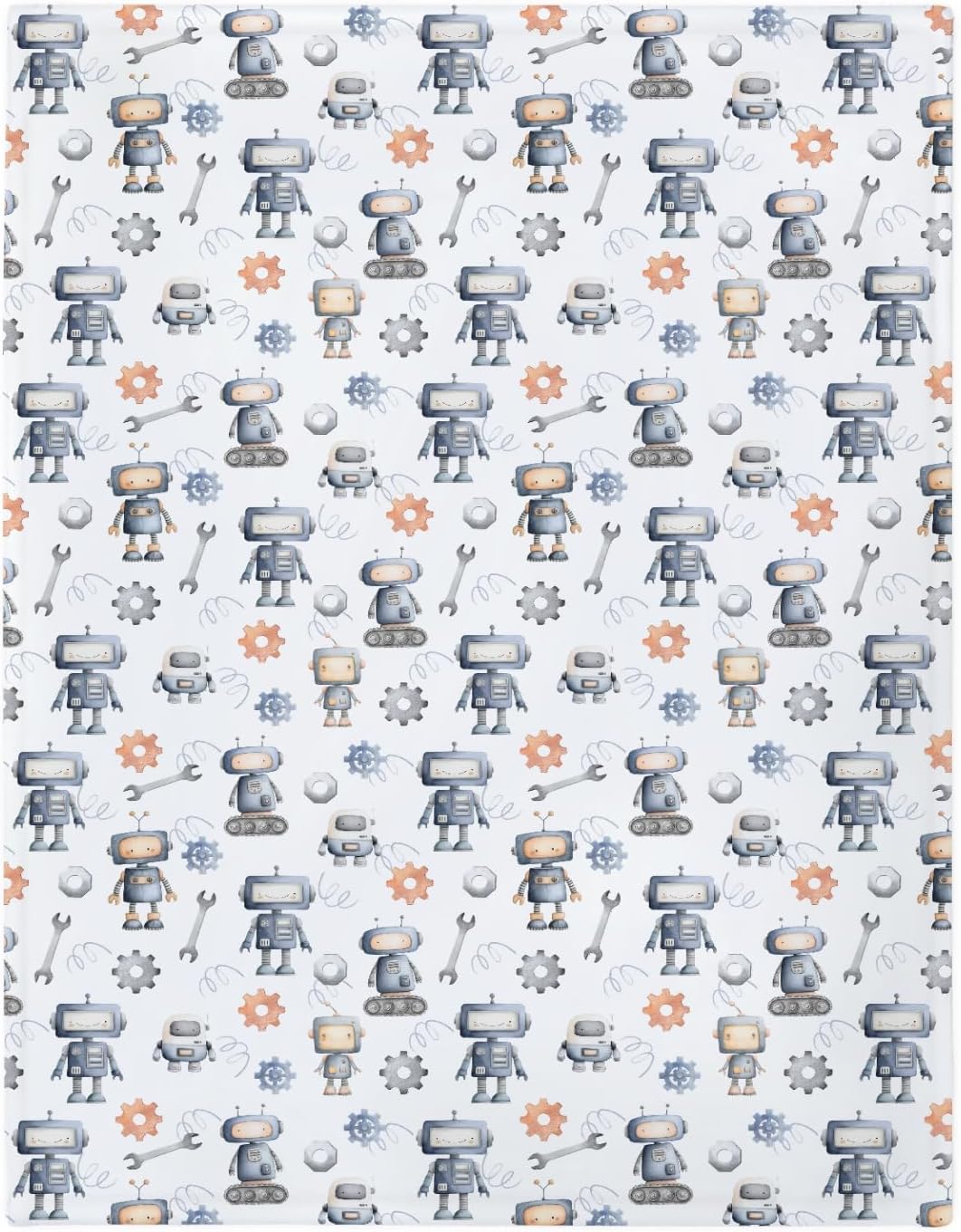 Watercolor Robots Baby Blanket for Boy Girl