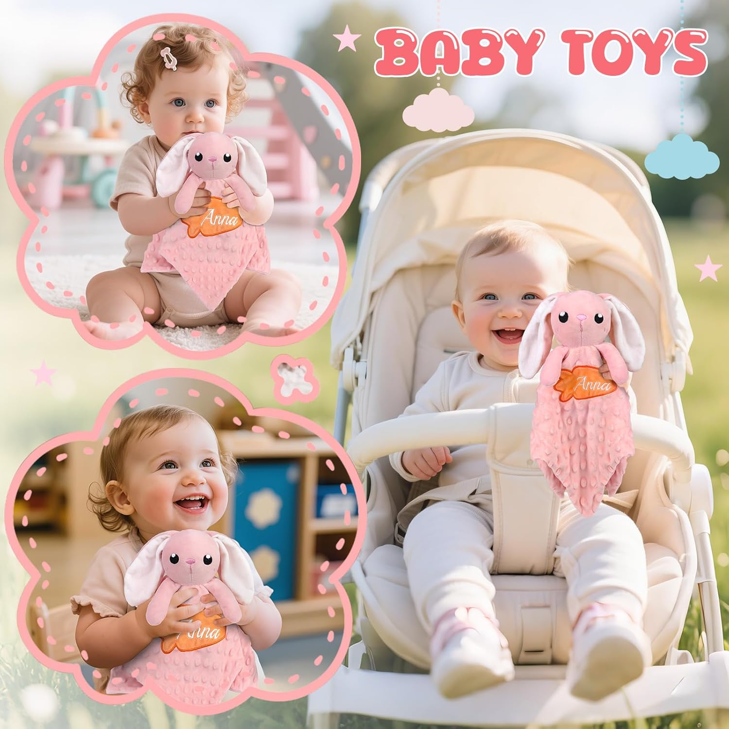 Personalized Baby Security Blanket with Name and Bunny Design