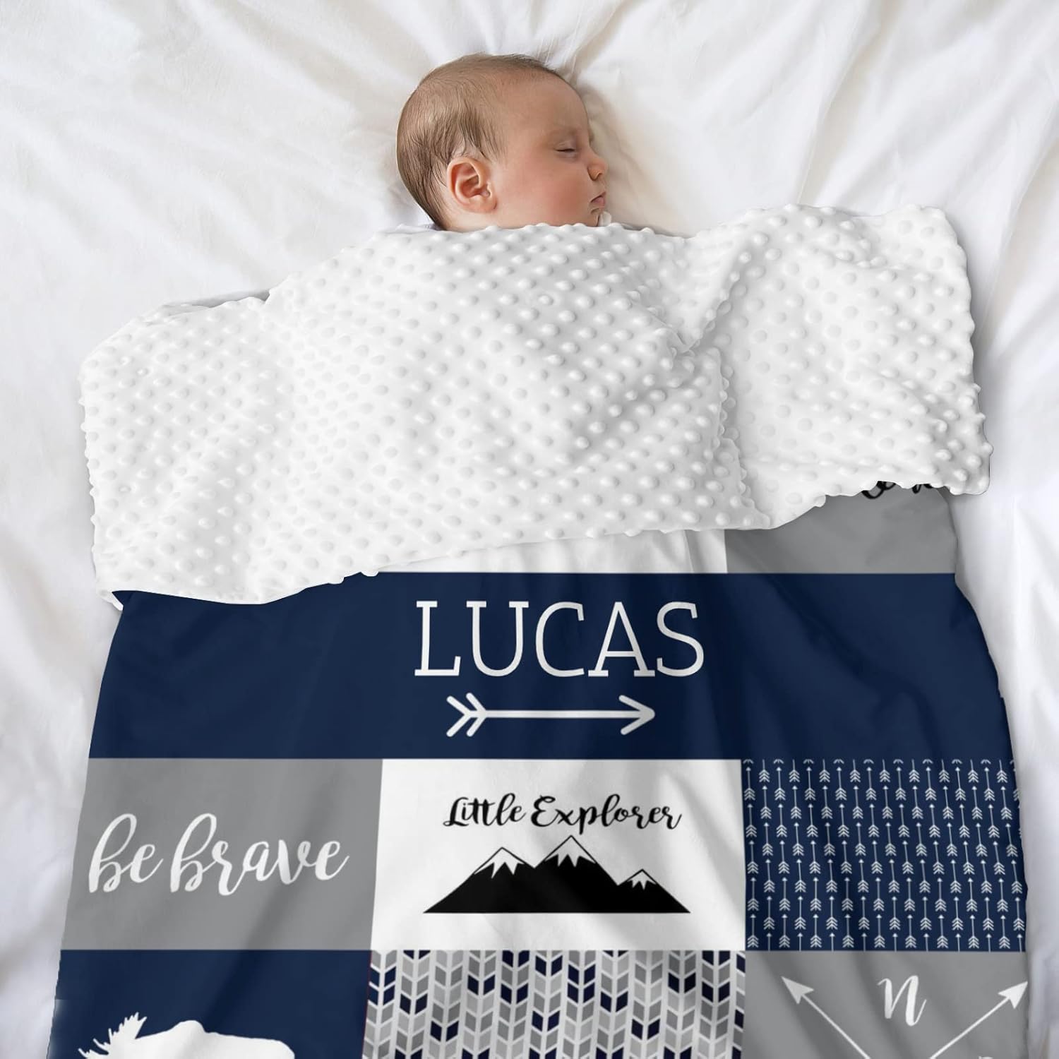 Personalized Baby Blanket for Boys - Blue Deer Woodland Design
