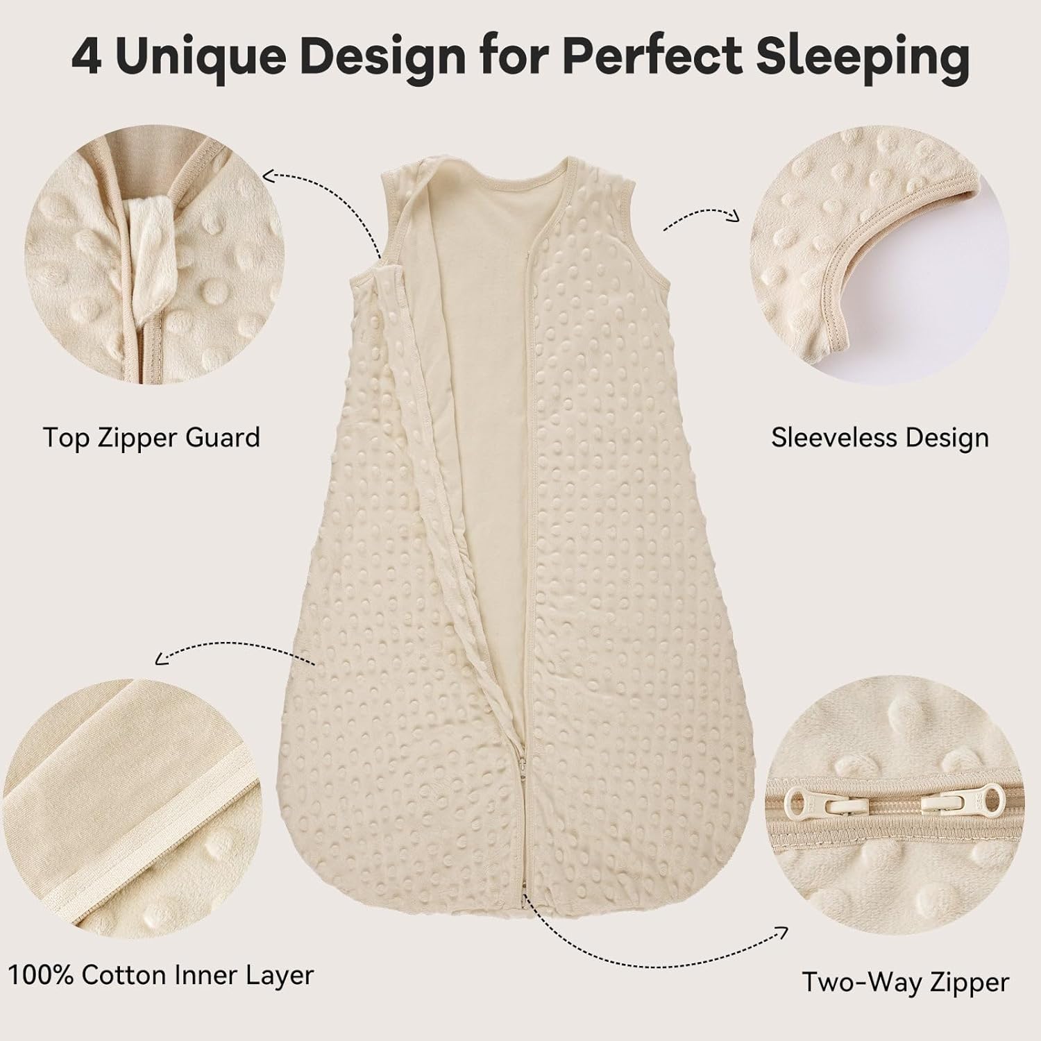 Unnivoll Fleece Sleep Sack 0-6 Months with Plush Dots 15 Tog