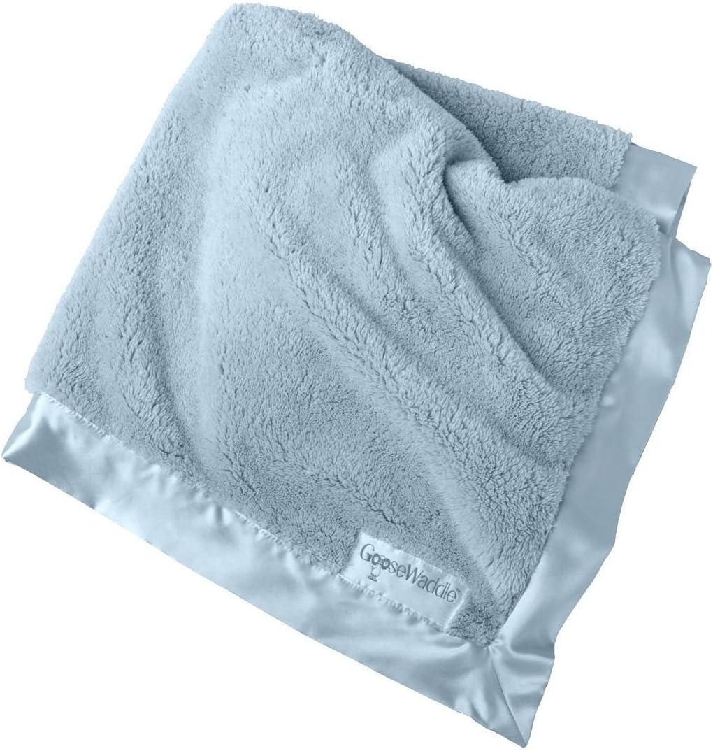 GooseWaddle Satin Trim Baby Blanket 29x35 Inches Blue