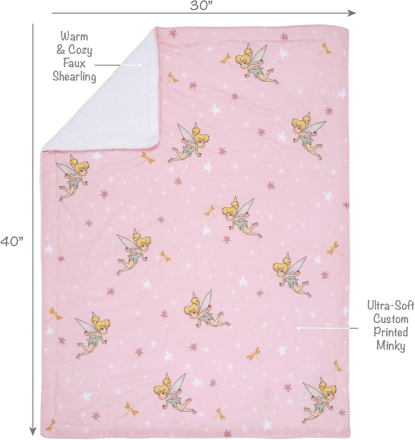 Bedtime Originals Tinker Bell Baby Blanket - Pink White Disney Garden Floral