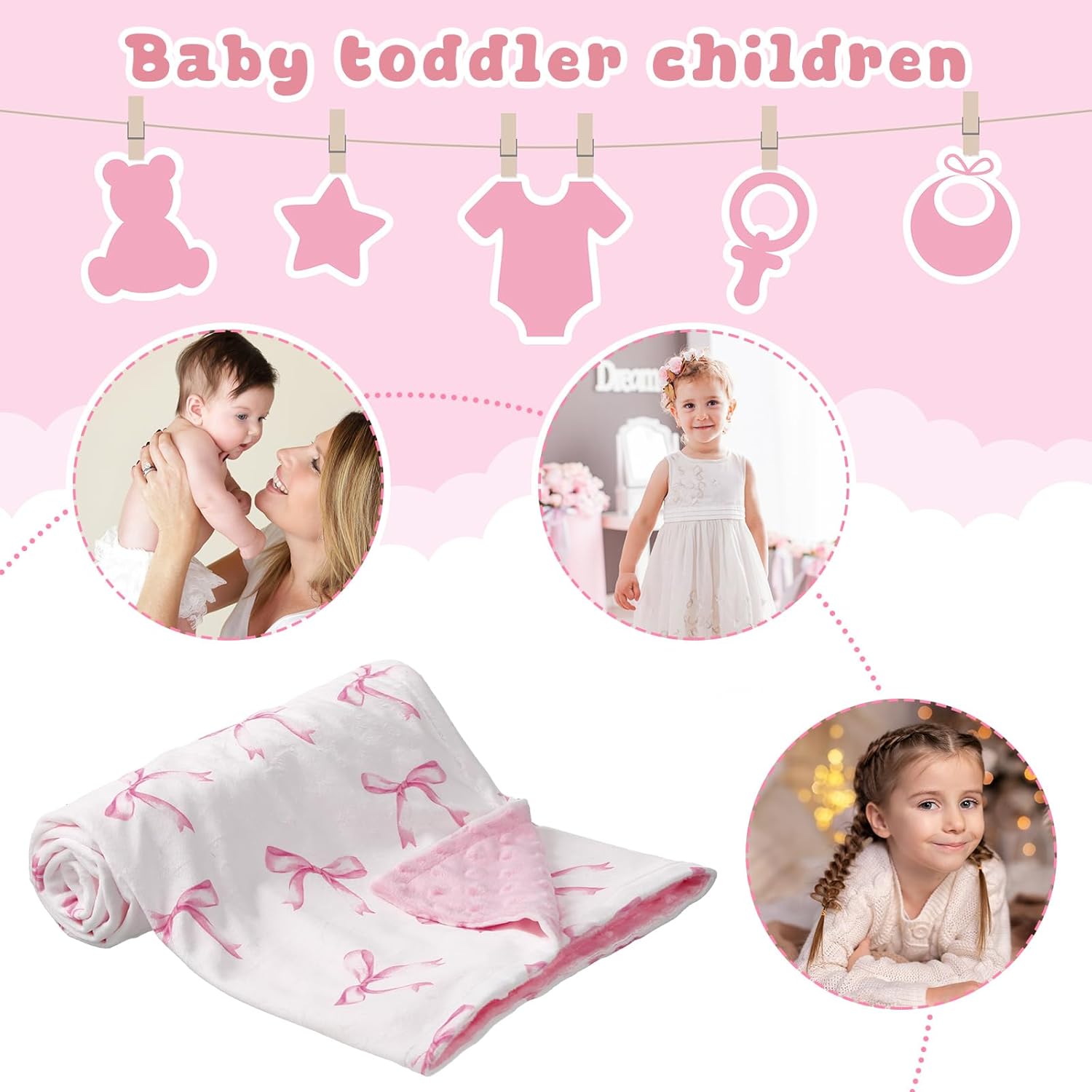 Pink Bow Baby Blanket for Girls 40x30 Inch Swaddle Blanket