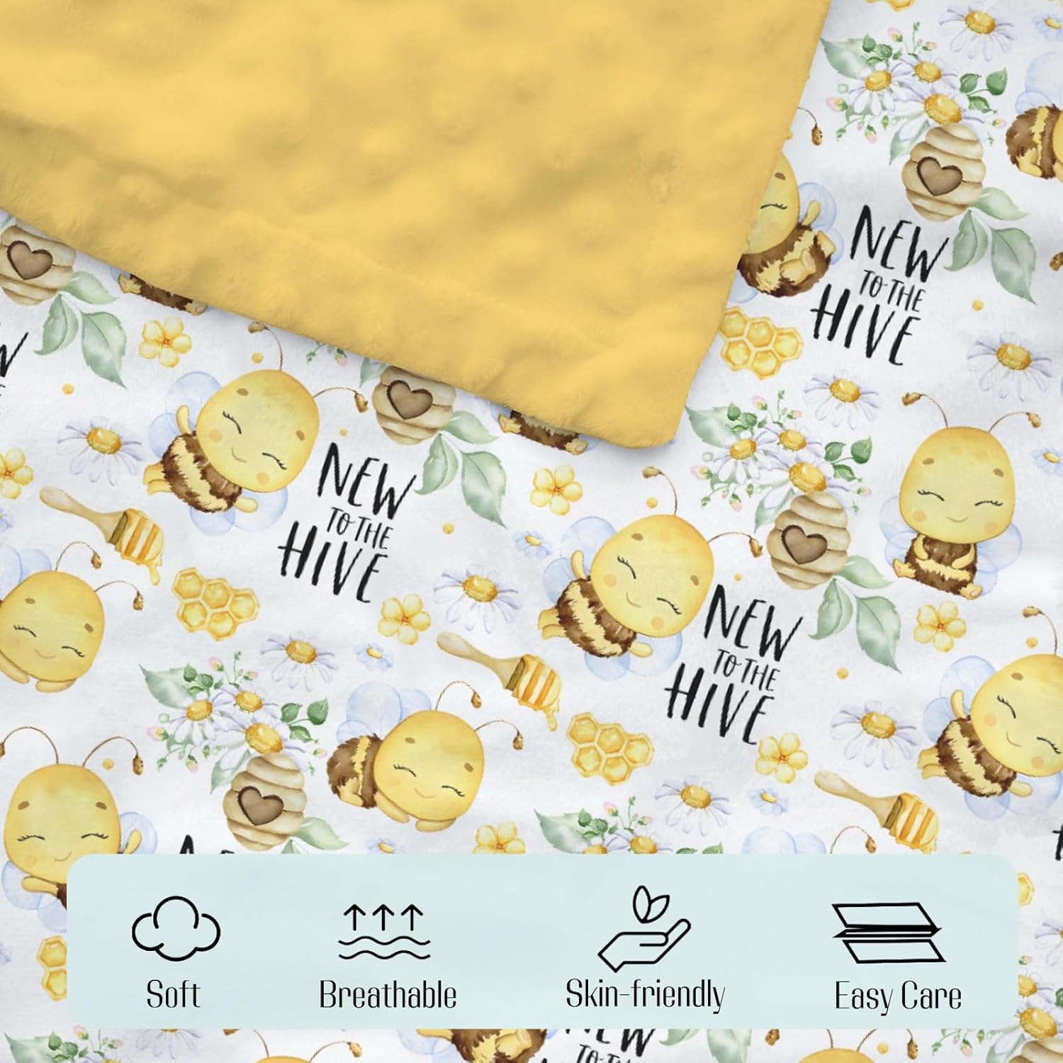 Mink Baby Blanket with Dotted Backing - Honey Bumble Bee Floral