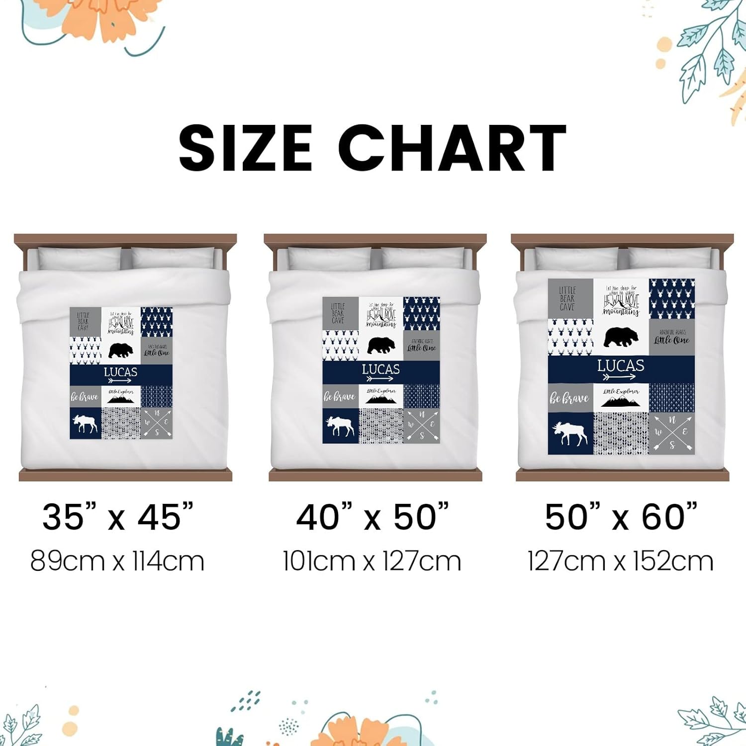 Personalized Baby Blanket for Boys - Blue Deer Woodland Design