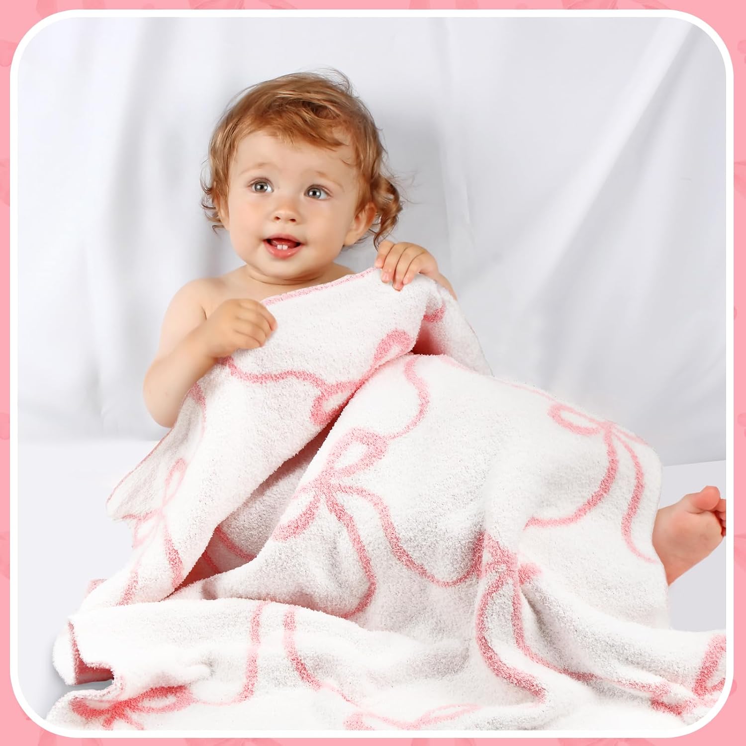 Pink Bow Blanket Fuzzythrow Cozy Throw for Bed Sofa